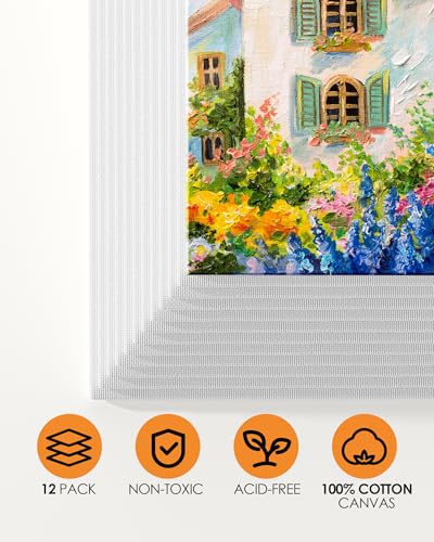 MaxGear Canvases for Painting 8"x10", 12 Pack Painting Canvas Panels, 100% Cotton Blank Flat Art Canvases for Acrylics Oil Watercolor Tempera Paints - Image 4