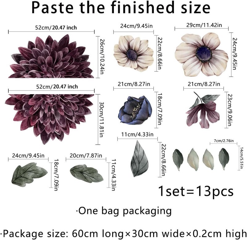 Runtoo Large Flower Wall Art Decals 3D Boho Fabric Floral Wall Stickers for Girls Bedroom Living Room Office Home Backdrop Decor - Image 5