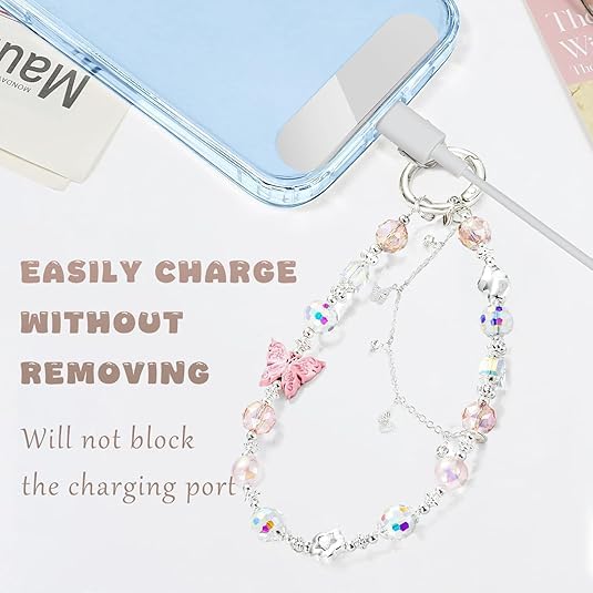 KHOLAD Phone Charm, Detachable Anti Theft Strap, Hands-Free iPhone Wrist Strap, Phone Chain Wristlet - Fits Apple, Samsung, Google Pixel & More (Butterfly) - Image 5