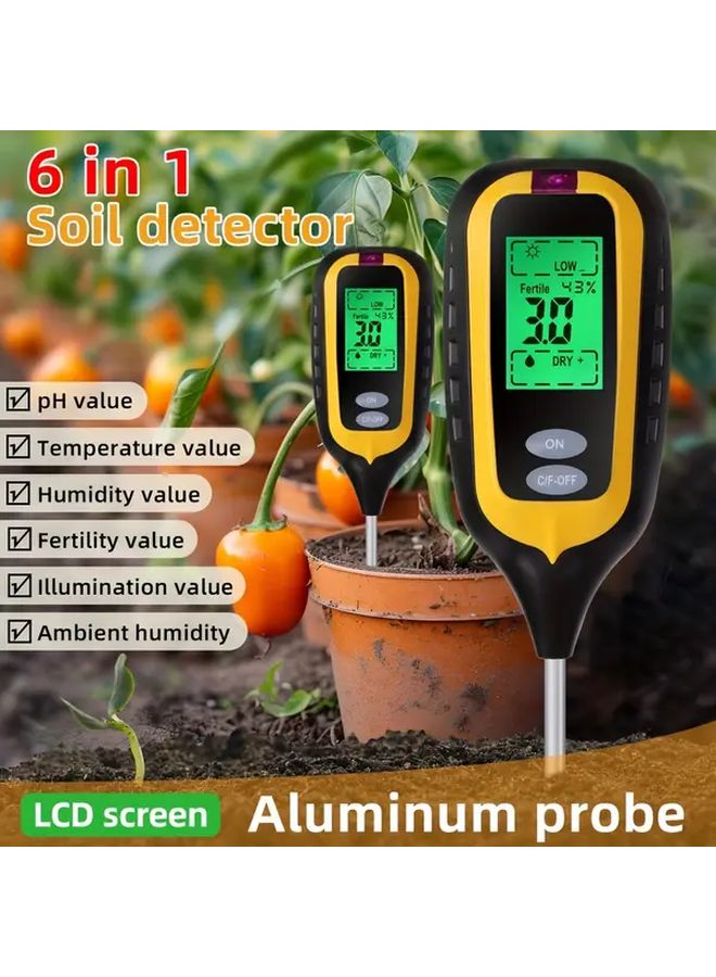 6 In 1 Soil Tester Digital Moisture Meter Portable pH Temperature Sunlight Humidity Fertility Sensor Without Batteries - Image 1