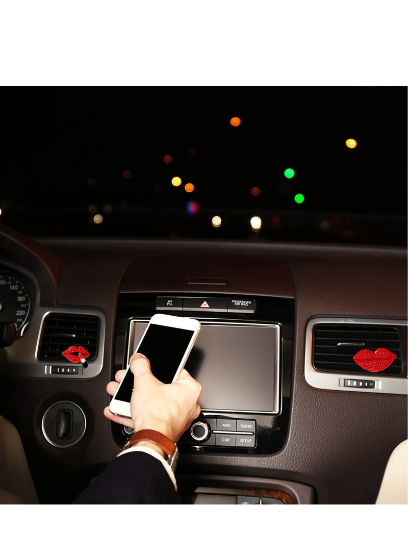 Excefore - Car Air Vent Clip, 4 Pcs Bling Car Decoration Red Lips Car Vent Clip Red Lips Car Vent Diffuser Lips Air Vent Clip Decoration Diamond Accessories - Image 1