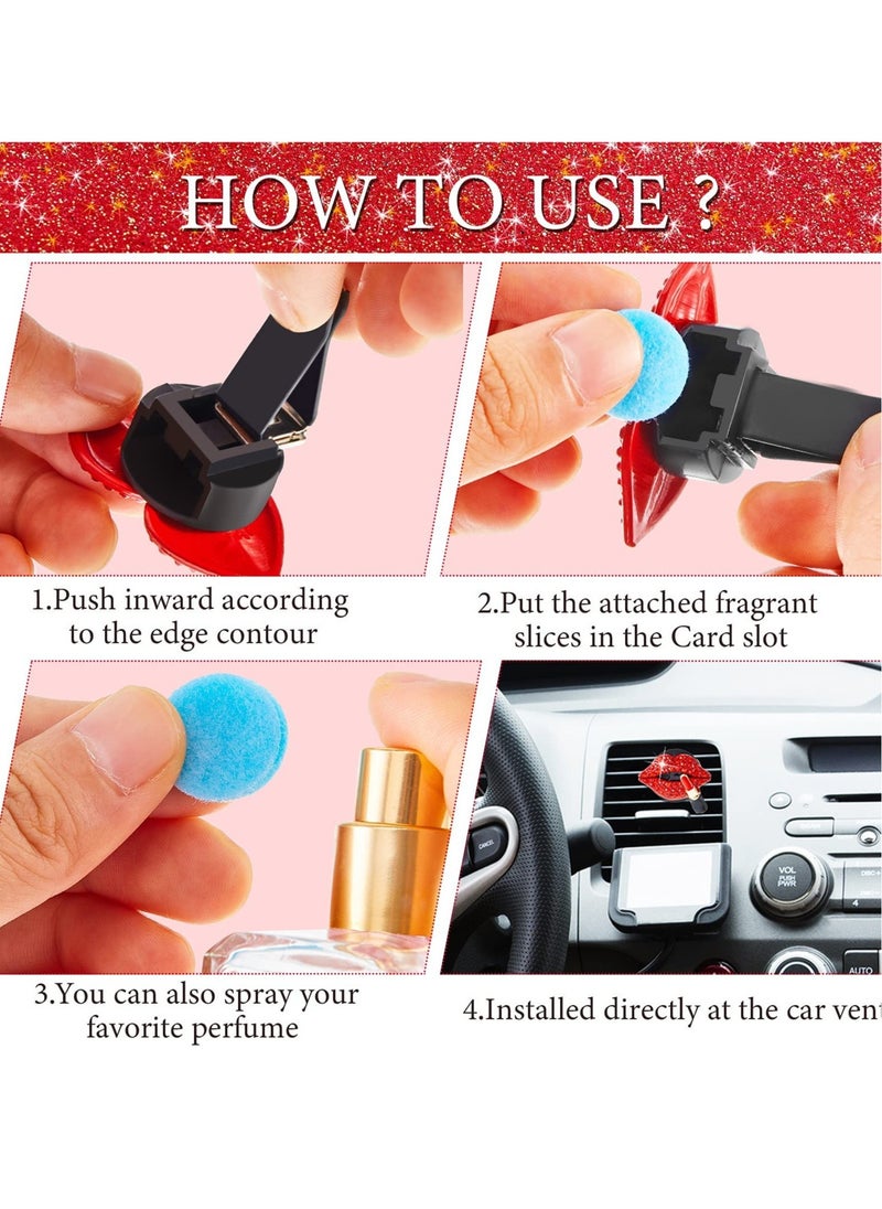 Excefore - Car Air Vent Clip, 4 Pcs Bling Car Decoration Red Lips Car Vent Clip Red Lips Car Vent Diffuser Lips Air Vent Clip Decoration Diamond Accessories - Image 1