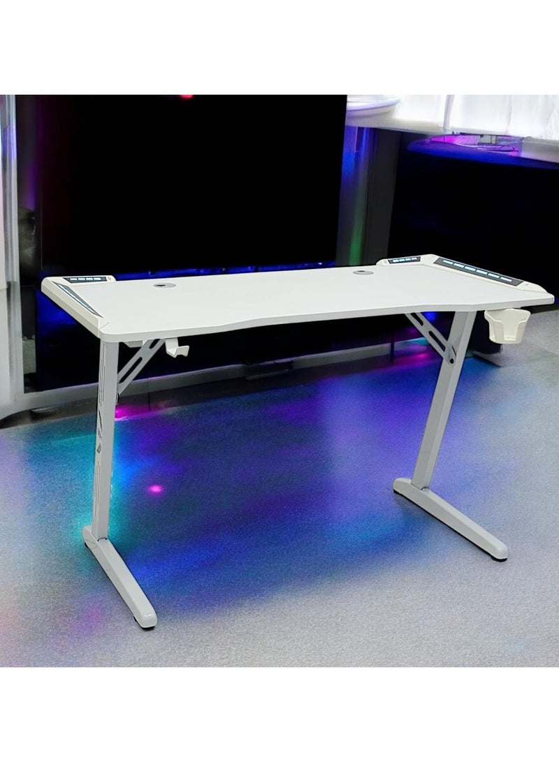 كرنك مكتب ألعاب أبيض مع أضواء LED وحامل أكواب وخطاف سماعة رأس - 120 × 60 × 75 سم  - Image 4