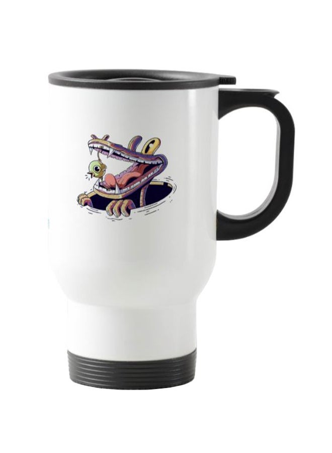 Crocodile And Sparrow Printed Travel Mug White 13centimeter