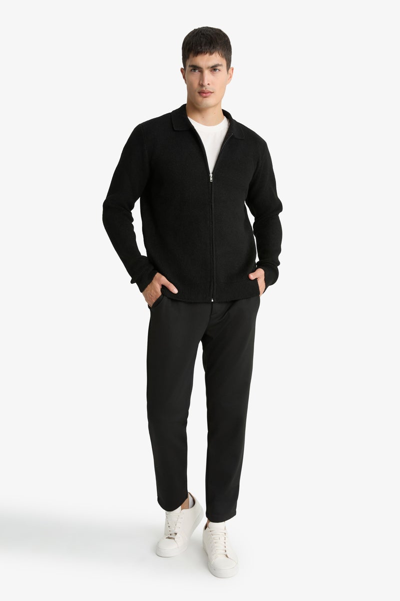 DeFacto Black Man Polo Neck Standart Fit Long Sleeve Cardigan Casual - Image 2
