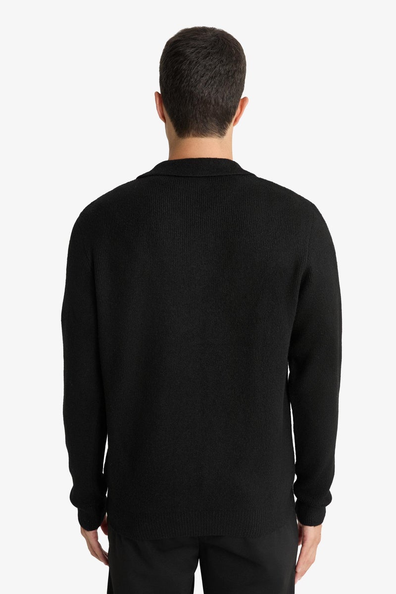 DeFacto Black Man Polo Neck Standart Fit Long Sleeve Cardigan Casual - Image 3