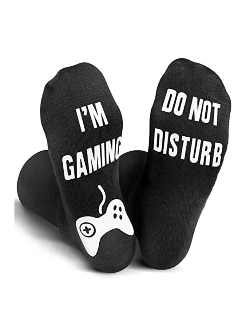 KASTWAVE Novelty Cotton Socks, Valentines Day Gifts for Him, Do Not Disturb Gaming Socks Funny Gifts for Men Women Teen Gamers, Black - Image 1