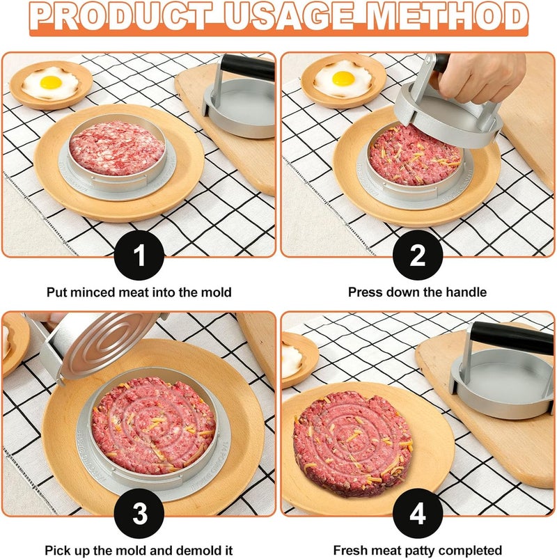 windforgecraft Burger Meat Press Non-Stick Burger Press Hamburger Patty Maker Mold Aluminum Patty Mold Burger Maker Veggie Burgers Sausage Patties Crab Cakes Patty Maker for BBQ Barbecue Grill Camp - Image 5