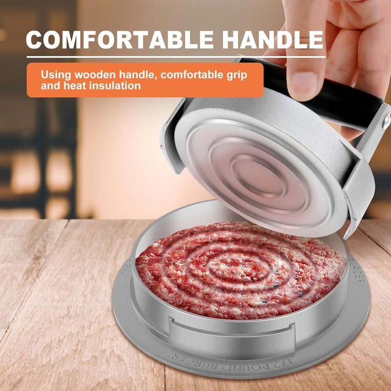 windforgecraft Burger Meat Press Non-Stick Burger Press Hamburger Patty Maker Mold Aluminum Patty Mold Burger Maker Veggie Burgers Sausage Patties Crab Cakes Patty Maker for BBQ Barbecue Grill Camp - Image 4