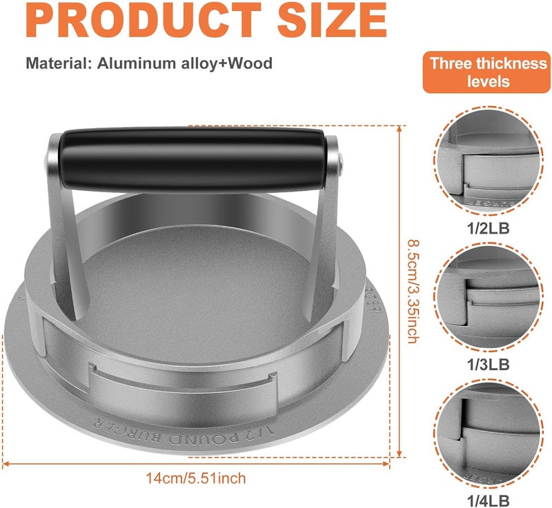 windforgecraft Burger Meat Press Non-Stick Burger Press Hamburger Patty Maker Mold Aluminum Patty Mold Burger Maker Veggie Burgers Sausage Patties Crab Cakes Patty Maker for BBQ Barbecue Grill Camp - Image 2