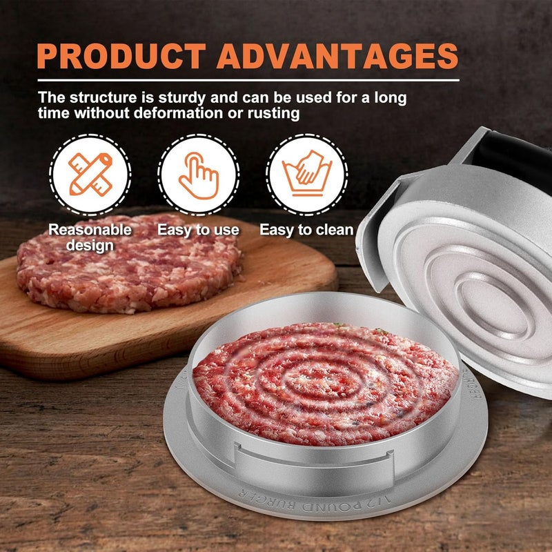 windforgecraft Burger Meat Press Non-Stick Burger Press Hamburger Patty Maker Mold Aluminum Patty Mold Burger Maker Veggie Burgers Sausage Patties Crab Cakes Patty Maker for BBQ Barbecue Grill Camp - Image 3