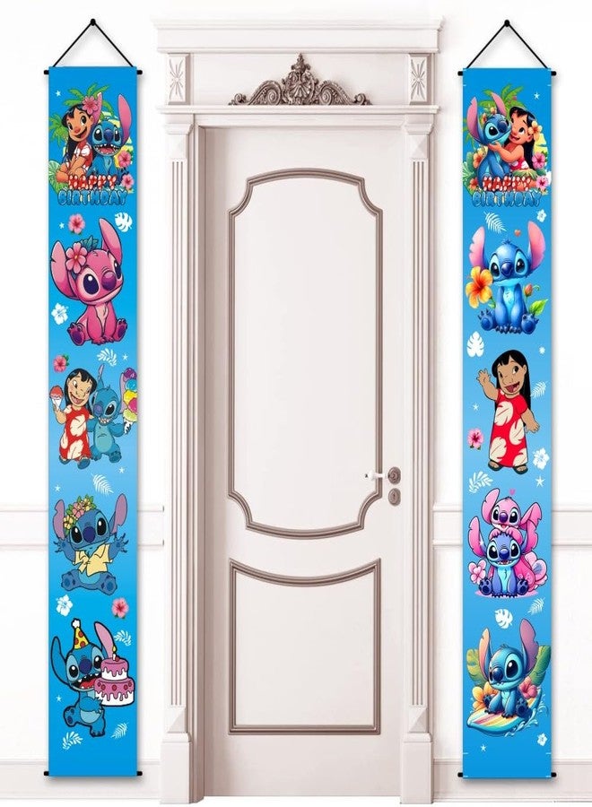ARHAVI 2Pcs Blue Cartoon Birthday Porch Sign Door Hanging Banner Party Supplies for Kids Door Decorations - Image 4