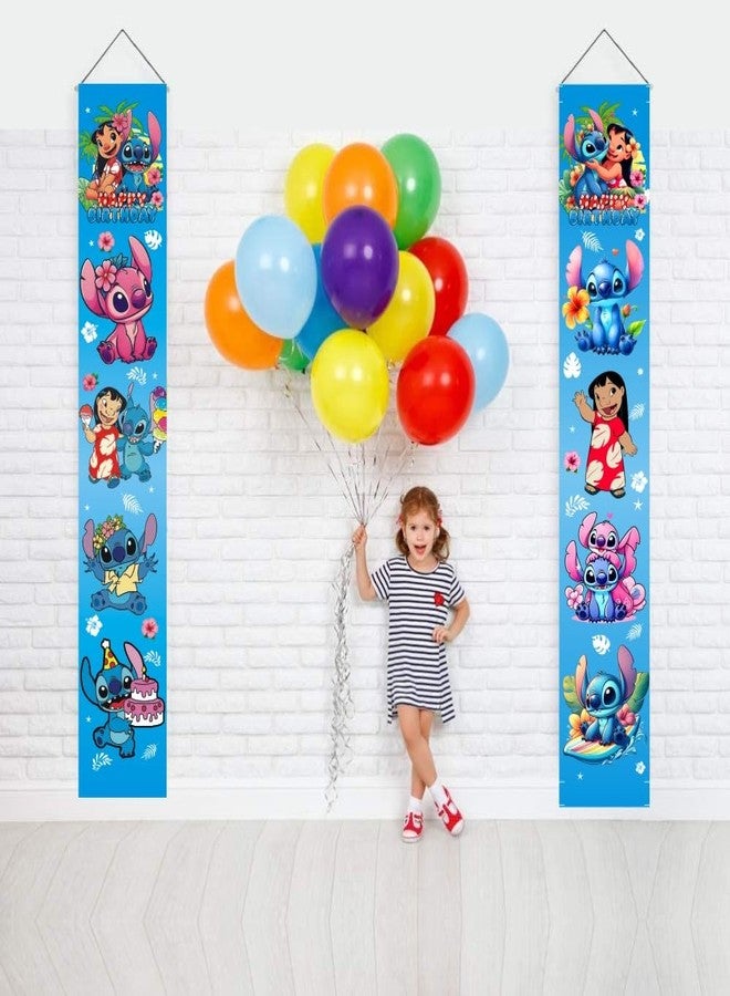 ARHAVI 2Pcs Blue Cartoon Birthday Porch Sign Door Hanging Banner Party Supplies for Kids Door Decorations - Image 3