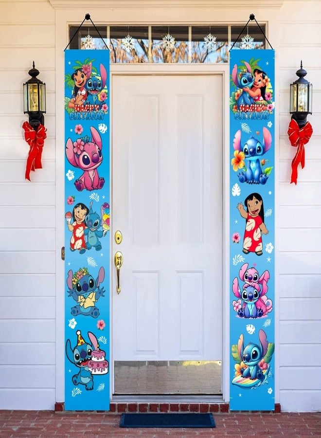 ARHAVI 2Pcs Blue Cartoon Birthday Porch Sign Door Hanging Banner Party Supplies for Kids Door Decorations - Image 1