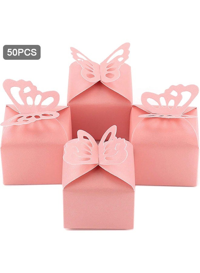 50Pcs Pink Butterfly Favor Boxes Girl Baby Shower Butterfly Candy Box Butterfly Gift Boxes for Decoration Party Wedding Birthday Small Pink - Image 1