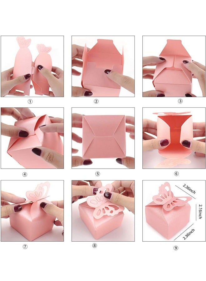 50Pcs Pink Butterfly Favor Boxes Girl Baby Shower Butterfly Candy Box Butterfly Gift Boxes for Decoration Party Wedding Birthday Small Pink - Image 4
