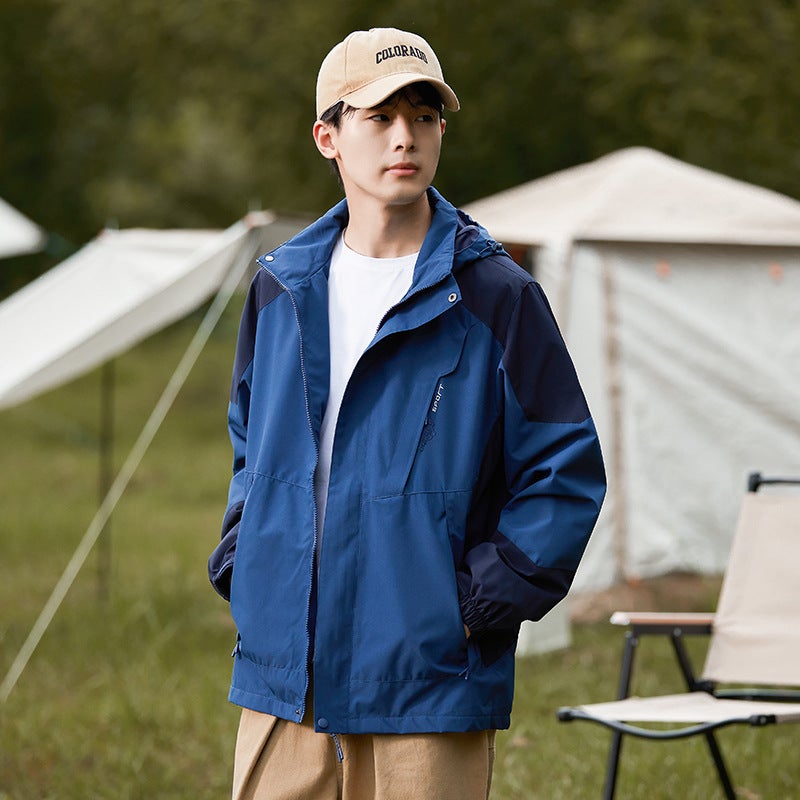 Generic Spring and Autumn New Outdoor Single Layer Thin Mountaineering Suit Windproof Breathable Couples Windbreaker Jacket Men-Denim Blue 
