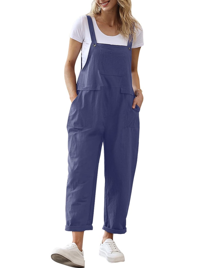 YESNO Women Long Casual Loose Bib Pants Overalls Baggy Rompers Jumpsuits with Pockets (XL PV9 Blue Gray) - Image 5