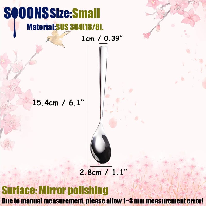 Wenkoni 6.1""Small Dessert Spoons  Yogurt Spoons Coffee Spoons Espresso Spoons Ice Cream Spoons 18/8 (Sus 304) Stainless Steel Spoons For Coffee Ice Cream Dessert Yogurt Pudding 5 Pcs Set. - Image 2