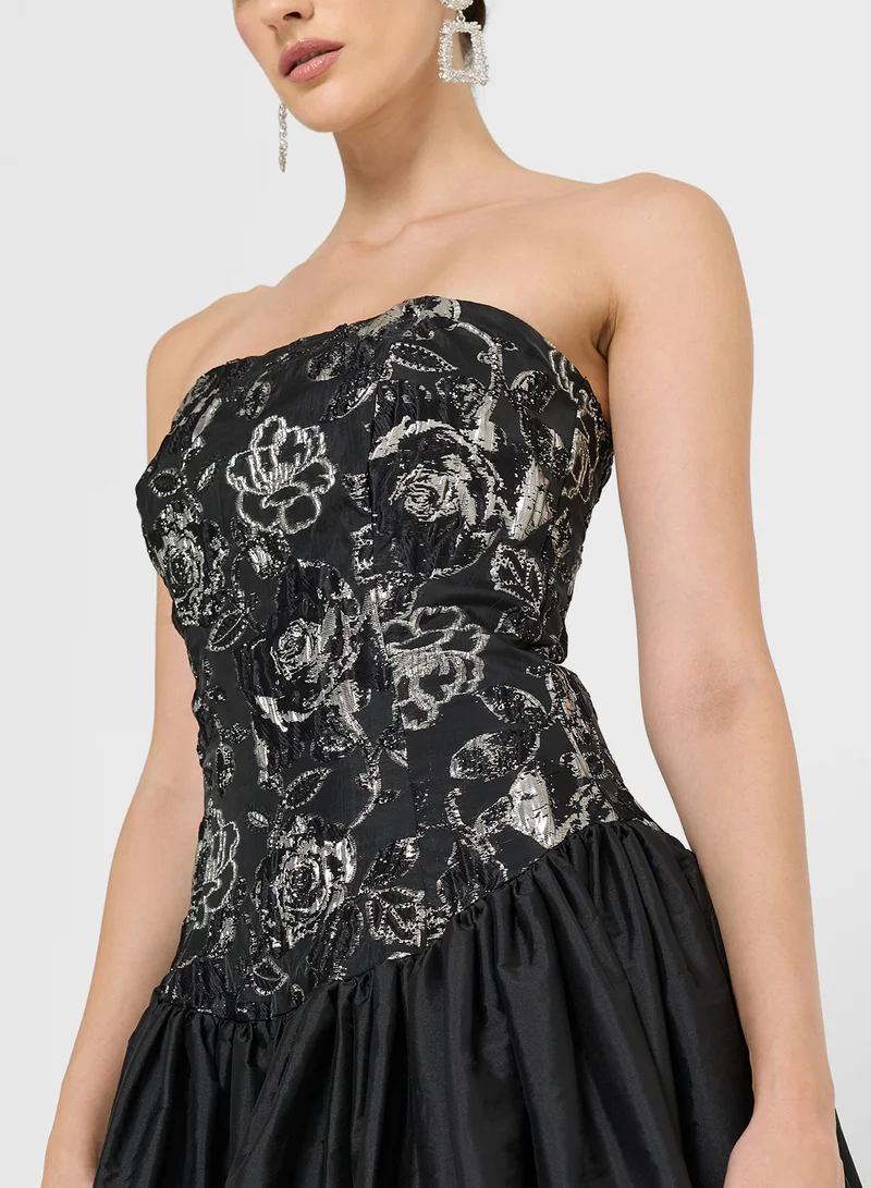 Namshi x Bandeau Ball Gown Dress With Princess Waist Detail