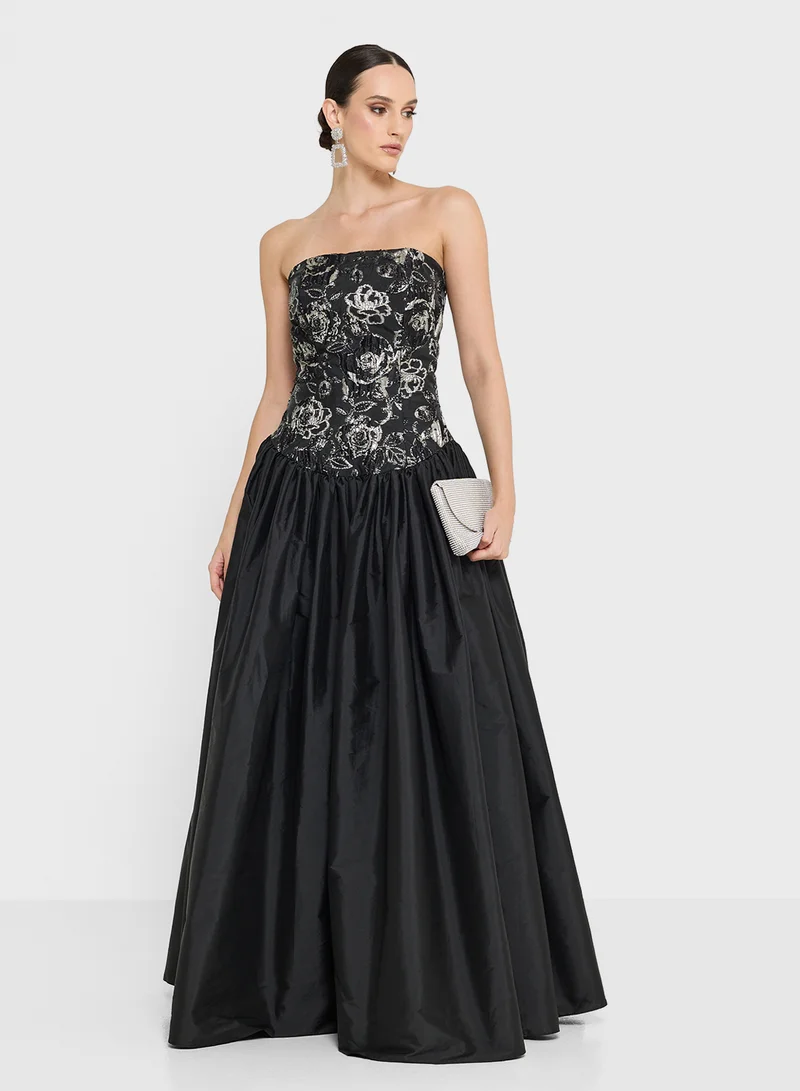 Namshi x Bandeau Ball Gown Dress With Princess Waist Detail