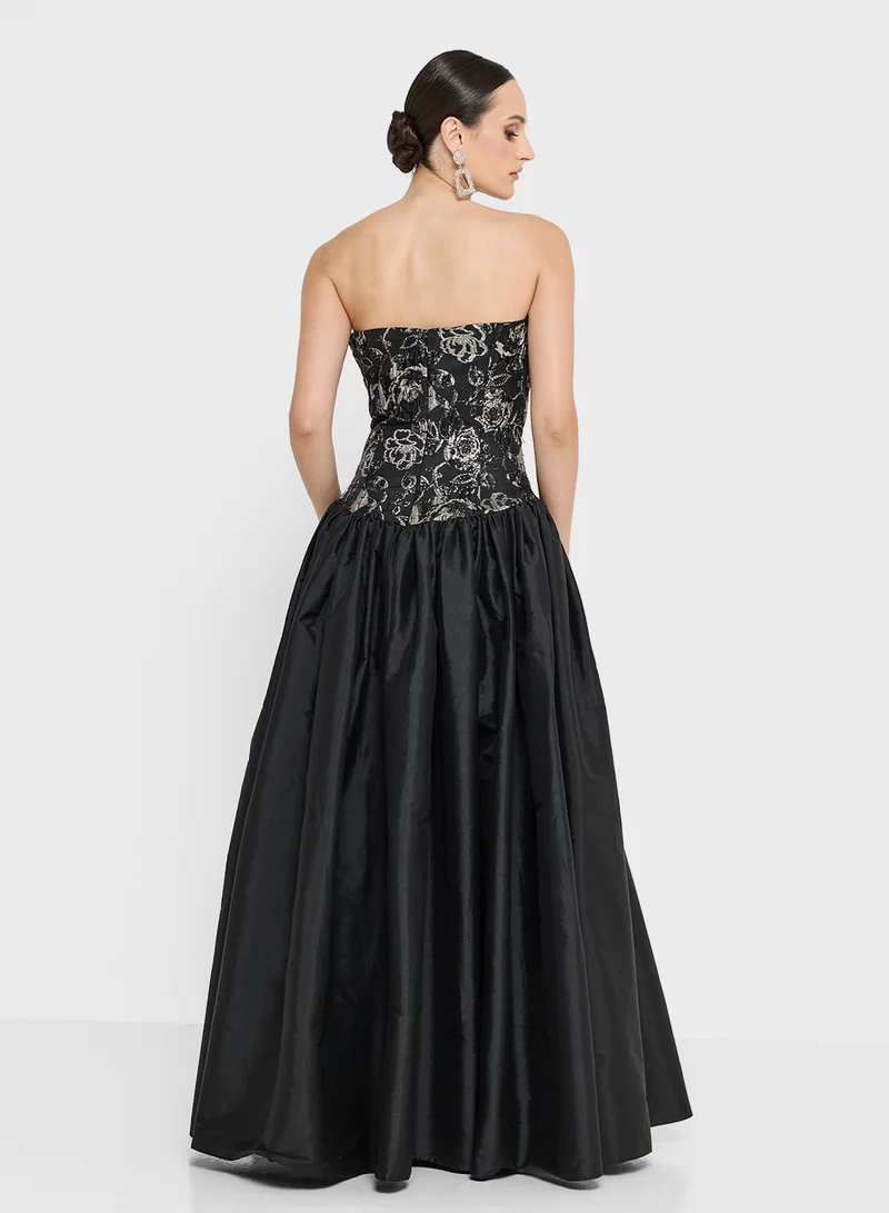 Namshi x Bandeau Ball Gown Dress With Princess Waist Detail