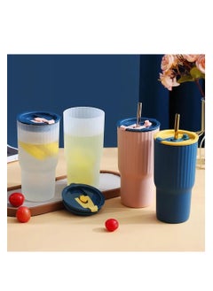 Premify Insulated 3 Tumblers Set With Lids & St. Steel Straws | Spill Proof Reusable 650ml/21oz Travel Mugs/Drinking Glasses | BPA-Free Water, Juice, Iced Coffee Cup, Smoothie, for Kids & Adults  - Image 2