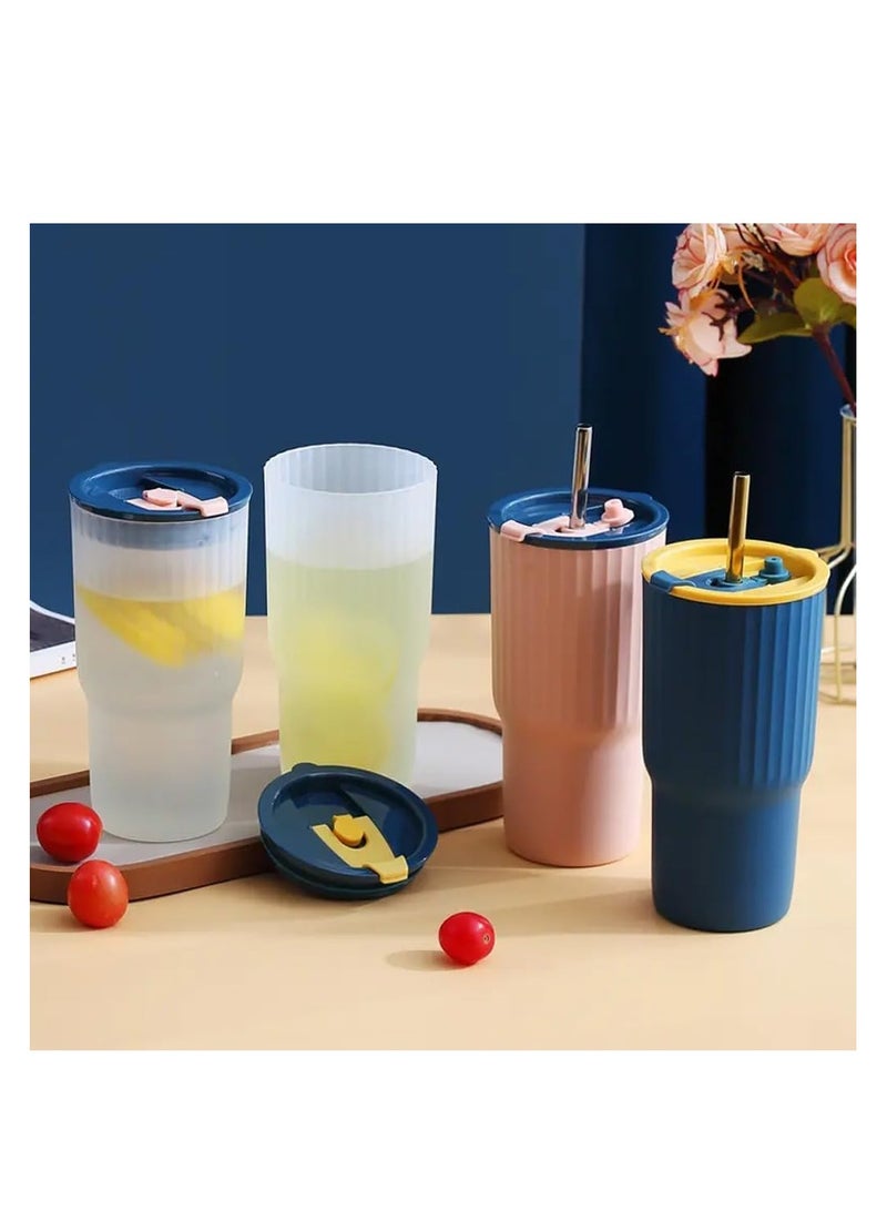 بريميفي مجموعة 3 أكواب معزولة بأغطية وقش من الفولاذ المقاوم للصدأ سعة 650 مل 21 أونصة - Image 2