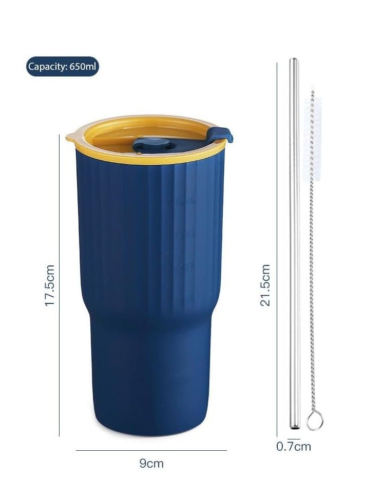 بريميفي مجموعة 3 أكواب معزولة بأغطية وقش من الفولاذ المقاوم للصدأ سعة 650 مل 21 أونصة - Image 3