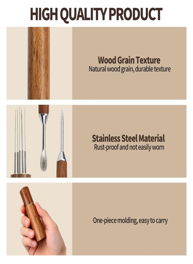Amzlysdok 3PCS Espresso Distribution Tool, Dual-Function 6 Needles Coffee Stirrer & Latte Art Pen, Natural Wood & Stainless Steel, Perfect for Home, Office, or Café Use(Rosewood） - Image 3