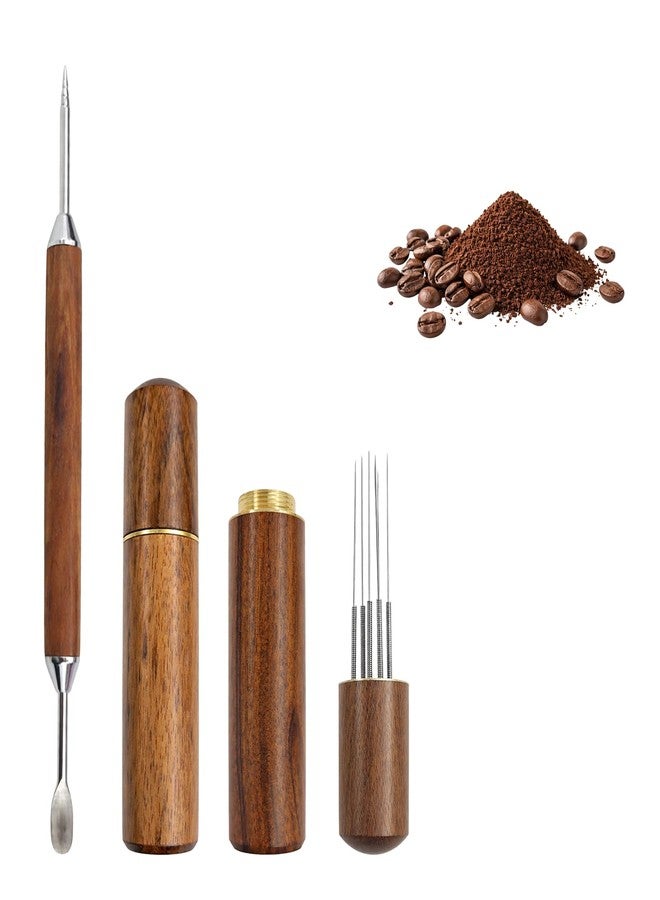 Amzlysdok 3PCS Espresso Distribution Tool, Dual-Function 6 Needles Coffee Stirrer & Latte Art Pen, Natural Wood & Stainless Steel, Perfect for Home, Office, or Café Use(Rosewood） - Image 1