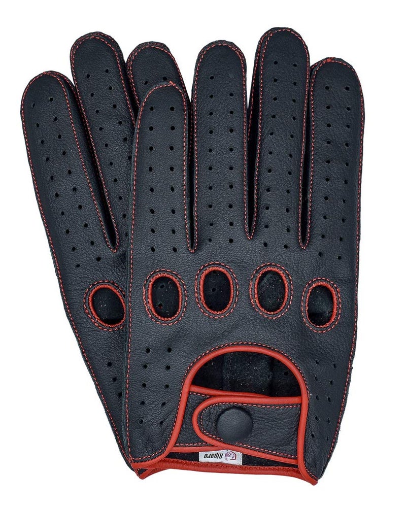 Riparo Genuine Leather Reverse Stitched Full-Finger Driving Gloves (Small, Black/Red Thread) - Image 2