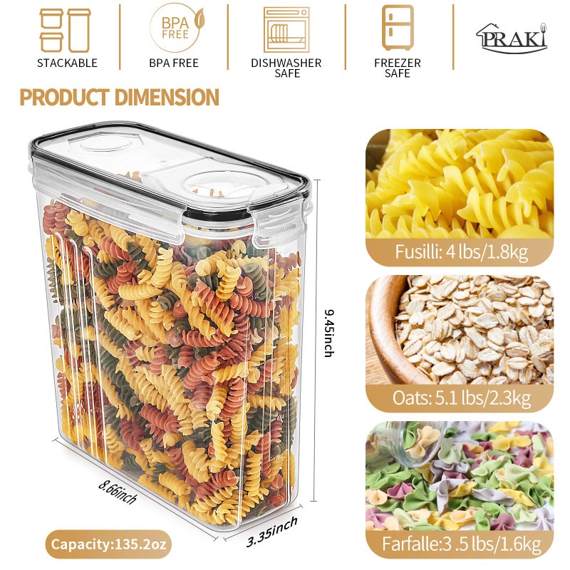 PRAKI Cereal Containers Storage Set (4L,135.2 Oz), 4PCS Airtight Food Storage Containers with Pour Spout for Kitchen & Pantry Organization Cereal Dispensers with 20 labels, Measuring Cup & Marker - Image 2