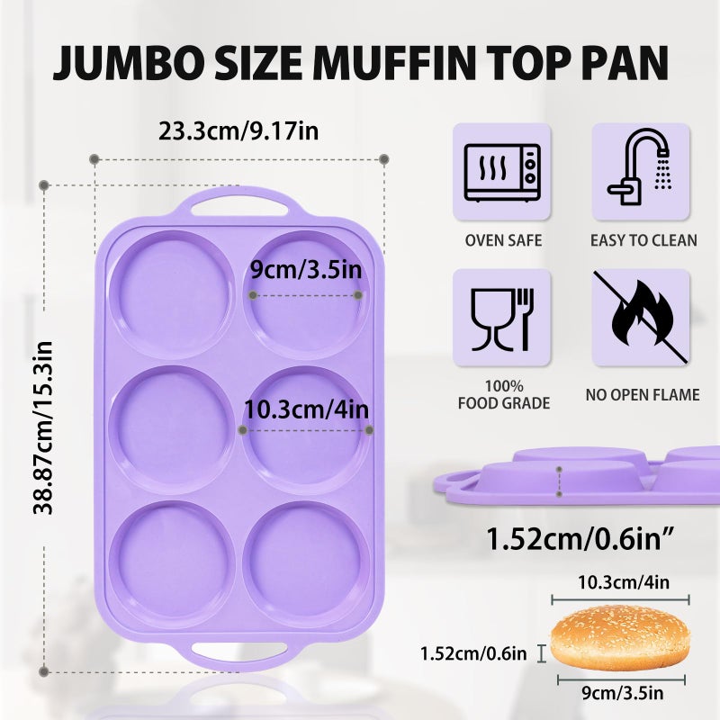 Vnray 4 Inch Jumbo Silicone Muffin Top Pan with Metal Frame, Non Stick Silicone Egg Mold for Oven, Large Whoopie Pie Baking Pan with Handle for English Breakfast Sandwich, Egg Bite, Bun Tart, Purple - Image 5