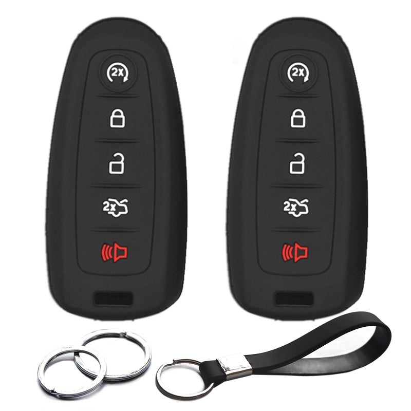 INFIPAR 2pcs Compatible with Ford Escape Edge Expedition Explorer Fiesta Flex Focus Taurus CMax Lincoln Navigator MKS MKT MKX MKZ Black Key Fob Cover Case Key Chain Protector