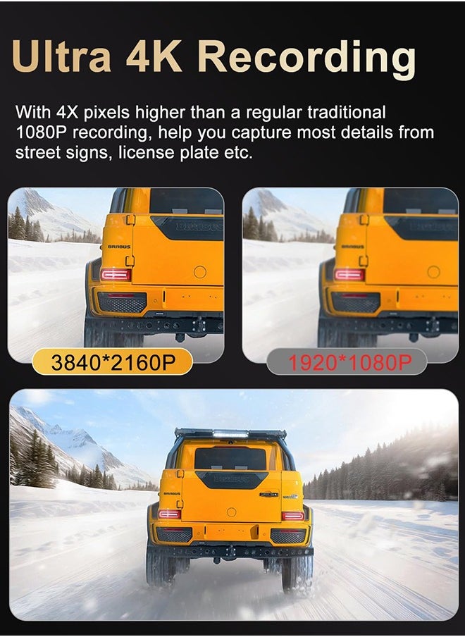 Digisand 4K and 1080p Full HD Dual Dash Cam With Front and Back Cameras, Wide Angle for Cars Built in Wifi External GPS With 64GB Card Night Vision Loop Recording  - Image 2