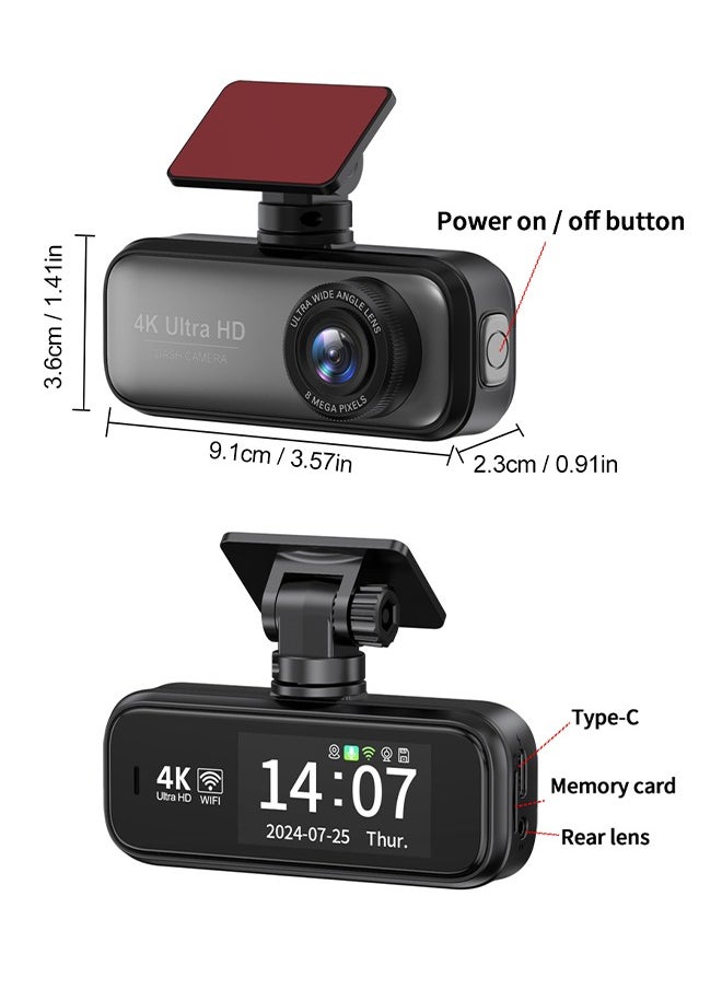 Digisand - 4K and 1080p Full HD Dual Dash Cam With Front and Back Cameras, Wide Angle for Cars Built in Wifi External GPS With 64GB Card Night Vision Loop Recording - Image 1