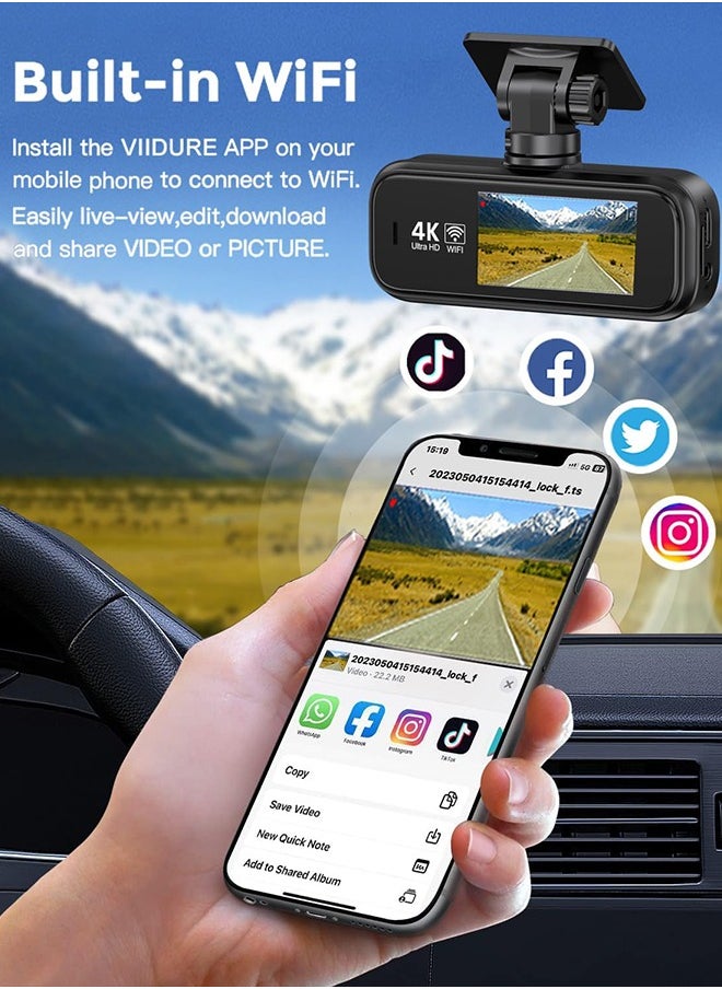 Digisand 4K and 1080p Full HD Dual Dash Cam With Front and Back Cameras, Wide Angle for Cars Built in Wifi External GPS With 64GB Card Night Vision Loop Recording  - Image 5