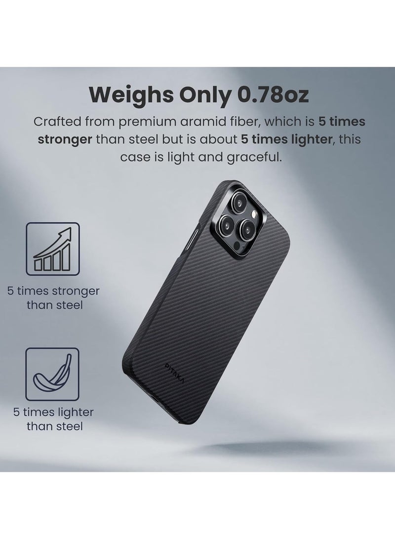 PITAKA Case for iPhone 15 Pro Max Compatible with MagSafe, Slim & Light iPhone 15 Pro Max Case 6.7-inch with a Case-Less Touch Feeling, 600D Aramid Fiber Made [MagEZ Case 4 - Black/Grey(Twill)] - Image 2