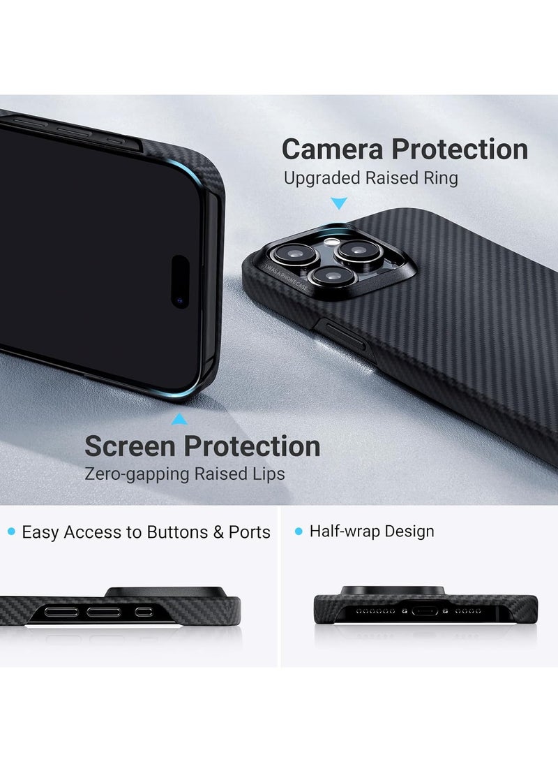 PITAKA Case for iPhone 15 Pro Max Compatible with MagSafe, Slim & Light iPhone 15 Pro Max Case 6.7-inch with a Case-Less Touch Feeling, 600D Aramid Fiber Made [MagEZ Case 4 - Black/Grey(Twill)] - Image 4