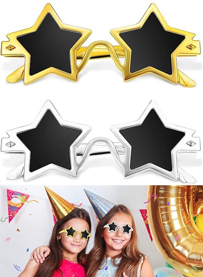 2Pcs Star Shaped Sunglasses, Pentagram Party Glasses for Kids Adults, Fashion Photo Booth Props (Gold and Silver) - Image 1