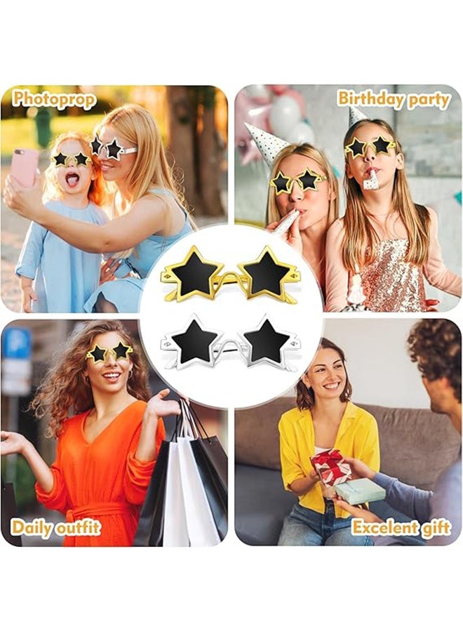 2Pcs Star Shaped Sunglasses, Pentagram Party Glasses for Kids Adults, Fashion Photo Booth Props (Gold and Silver) - Image 5