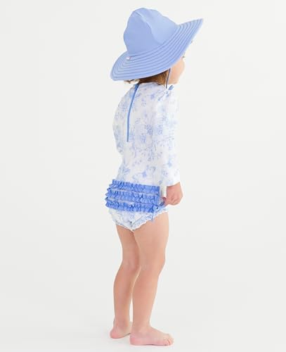 RuffleButts Baby Girls UPF 50+ Sun Protection Floral Printed Long Sleeve One Piece Rash Guard Swimsuit with Zipper - Periwinkle Butterfly Garden, 3-6m - Image 4