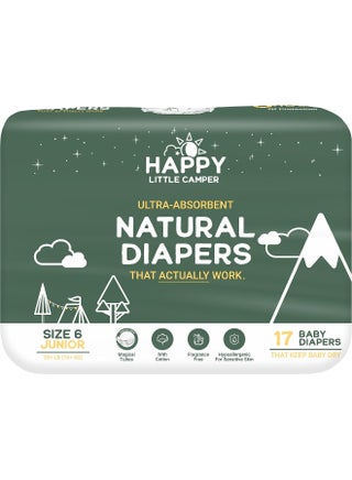 Happy Little Camper Ultra-Absorbent Hypoallergenic Natural Disposable Baby Diapers, Chlorine-Free Protection for Sensitive Skin, Junior, Size 6, 17 Count - pzsku/Z176AD96F152CDC0B70D5Z/45/1746691771/642fa253-399e-4f7e-9633-7a342321ae4a