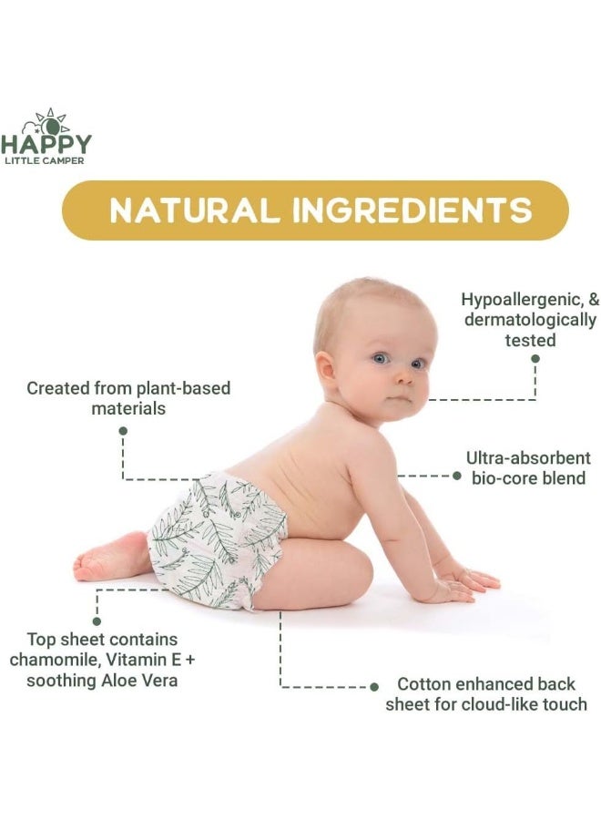 Happy Little Camper Ultra-Absorbent Hypoallergenic Natural Disposable Baby Diapers, Chlorine-Free Protection for Sensitive Skin, Junior, Size 6, 17 Count