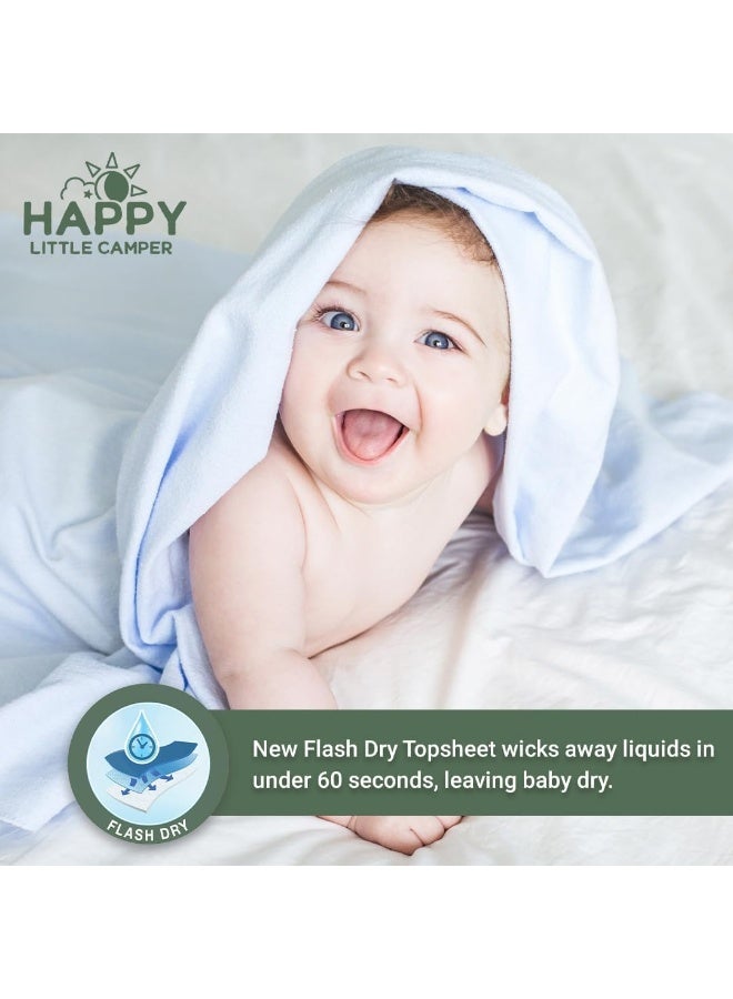 Happy Little Camper Ultra-Absorbent Hypoallergenic Natural Disposable Baby Diapers, Chlorine-Free Protection for Sensitive Skin, Junior, Size 6, 17 Count