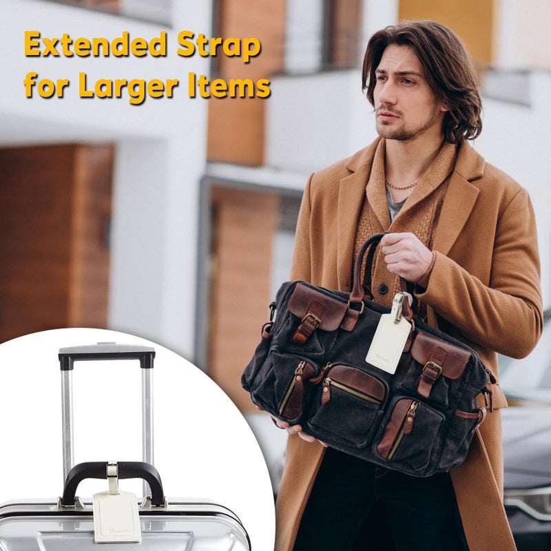 Travelambo Travelambo 8 Pack Luggage Tags Faux Leather for Suitcases Travel Bag Labels with Protection Cover ID (Ivory)  - Image 5