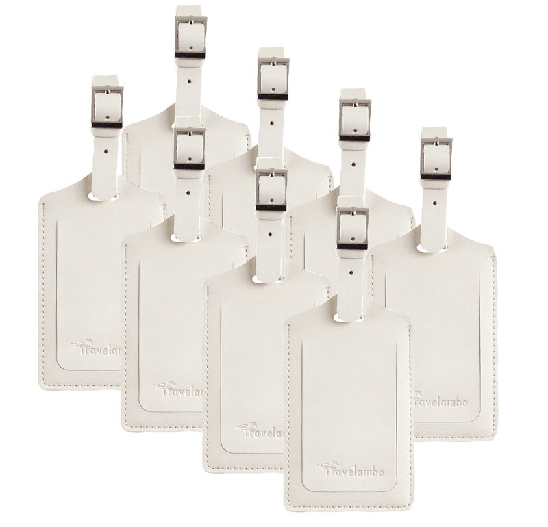 Travelambo Travelambo 8 Pack Luggage Tags Faux Leather for Suitcases Travel Bag Labels with Protection Cover ID (Ivory)  - Image 1