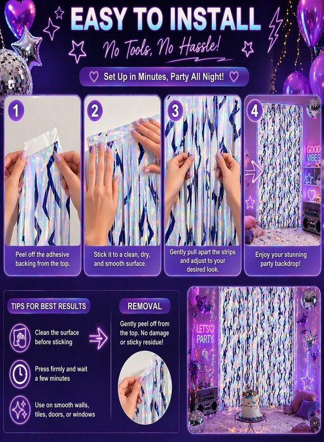 Fleudarnty Kpop Birthday Decorations Iridescent Tinsel Curtain 2PCS, 39 x 79 Inches Metallic Foil Fringe Backdrop, Korean Pop Party Decorations Photo Booth Background for Kpop Theme Birthday Party - Image 4