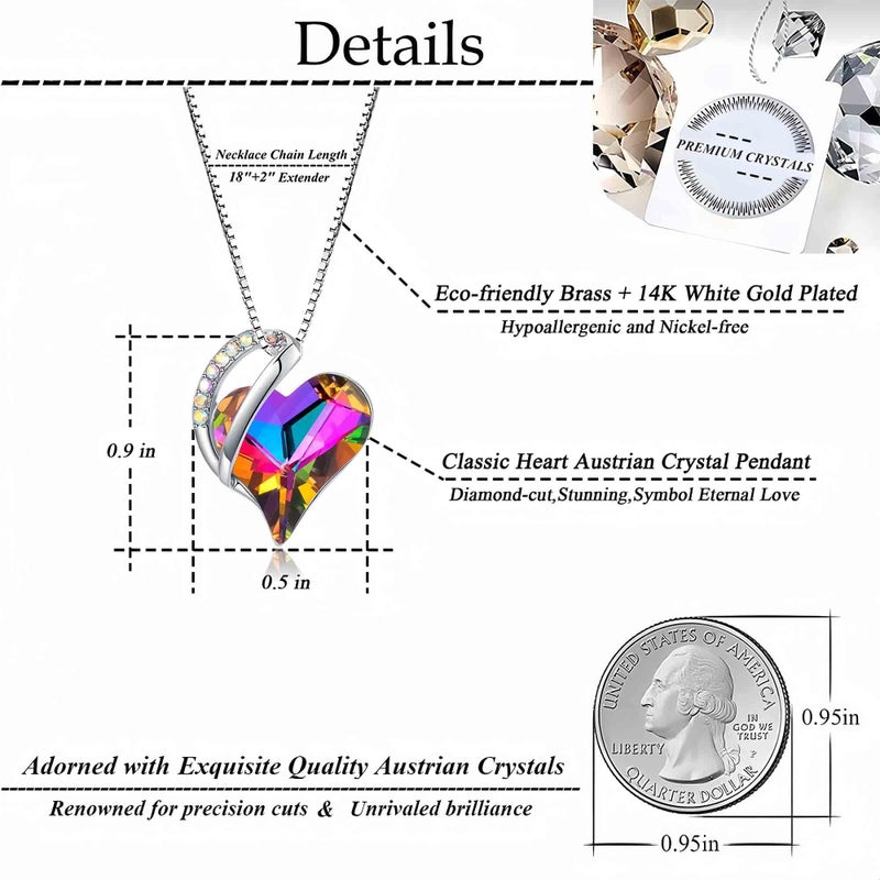 EVEVIC Austrian Crystal Heart Pendant Necklaces for Women Fashion 14K Gold Plated Dainty Necklace Hypoallergenic Jewelry (Rainbow) - Image 4